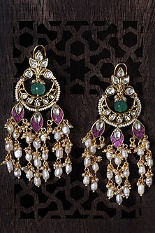 Gold Finish Freshwater Pearls Chandbali Earrings
