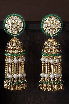 Gold Finish Green Agate Beads Jhumka Earrings