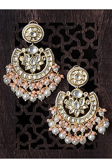 Gold Finish Shell Pearls Chandbali Earrings In Brass