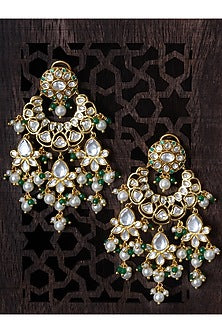 Gold Finish Green Onyx Beads Dangler Earrings