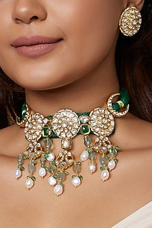 Gold Finish Kundan Polki Choker Necklace Set