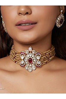 Gold Finish Polki Choker Necklace Set