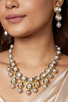Gold Finish Kundan Polki Necklace Set