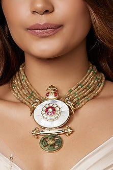 Gold Finish Mother Of Pearl Pendant Necklace