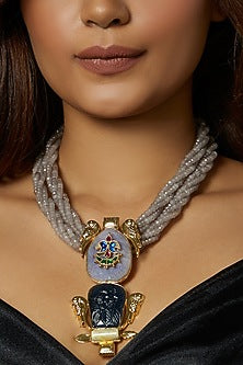 Gold Finish Kundan Polki & Multi-Colored Agate Stone Necklace