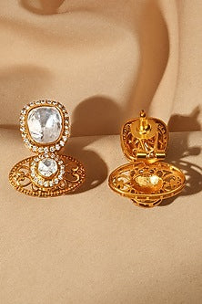 Gold Plated Kundan Polki Stud Earrings