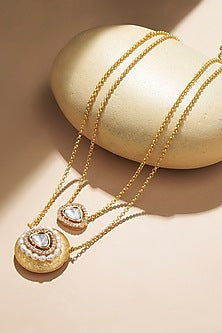 Gold Plated Kundan Polki & Pearl Chain Necklace