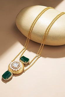 Gold Plated Kundan Polki & Hydro Emerald Chain Necklace