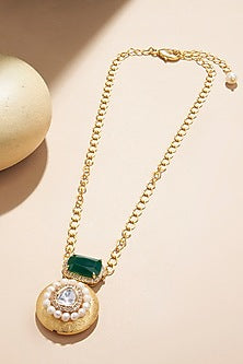 Gold Plated Kundan Polki & Hydro Emerald Chain Necklace