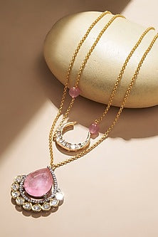 Gold Plated Kundan Polki & Hydro Pink Sapphire Chain Necklace