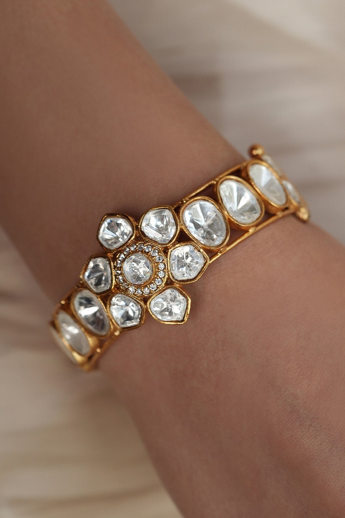 Gold Finish Kundan Polki Bracelet