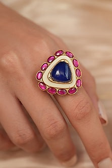 Gold Finish Blue Stone Triangle Ring