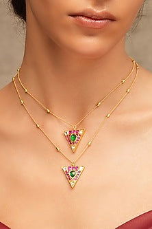 Gold Finish Layered Pendant Necklace