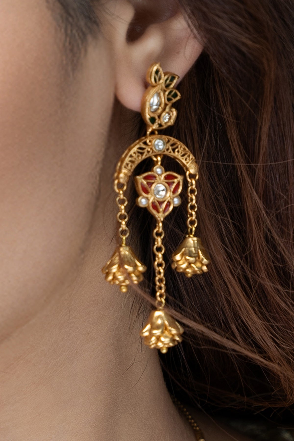 Gold Finish Multi-Colored Stone Necklace Set