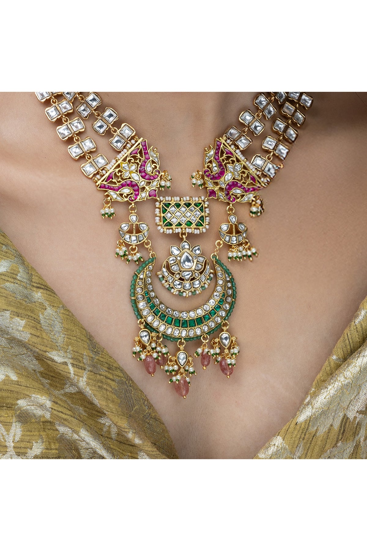 Gold Finish Multi-Colored Stone Necklace