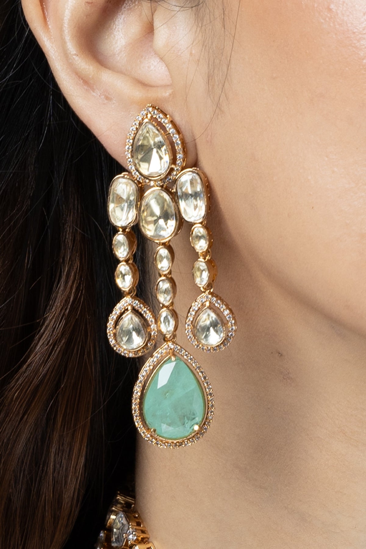 Gold Finish Green Stone Necklace Set