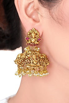 Gold Plated Pearls Antique Earrings