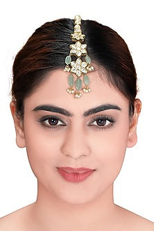 Gold Plated Polki & Jade Maang Tikka