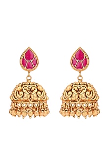 Gold Plated Polki Temple Pendant Necklace Set