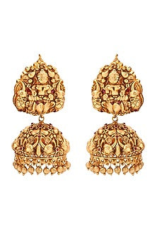 Gold Plated Beaded Temple Pendant Necklace Set