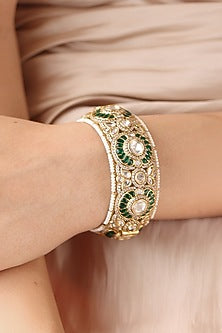 Gold Finish Green Stone Bangles (Set Of 2)