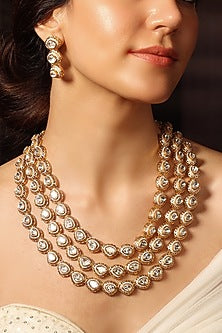 Gold Finish Beaded Tiered Necklace Set
