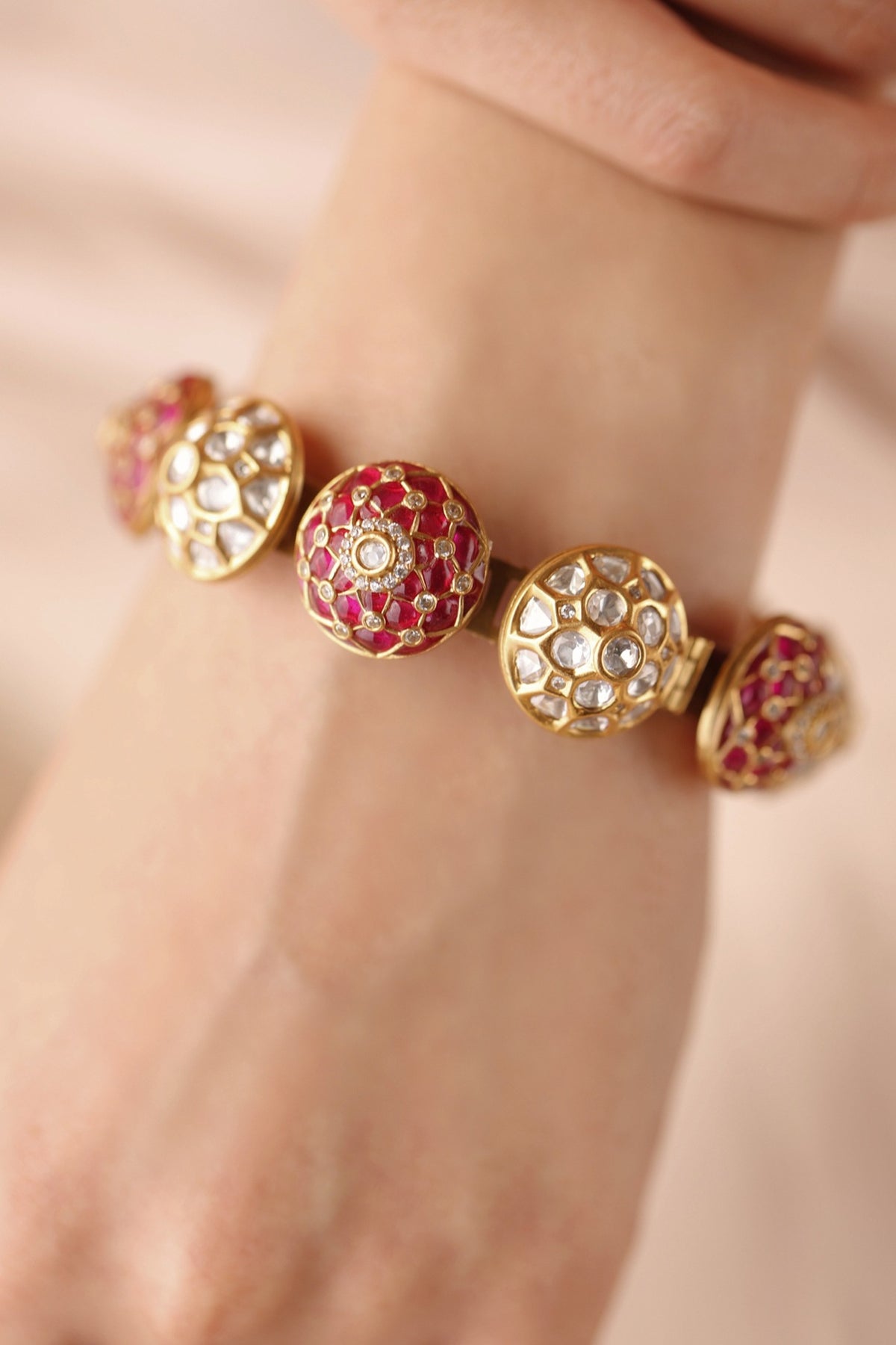 Gold Finish Red Stone Bangle
