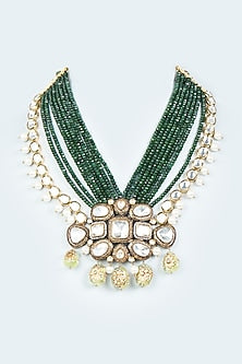 Gold Finish Hydro Polki Long Bridal Necklace Set
