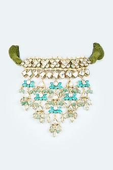 Gold Finish Green Enameled Choker Necklace Set