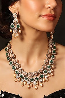 Gold Finish Multi-Colored Stone Necklace Set