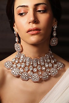 Gold Finish Pink Stone Necklace Set