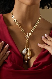 Gold Finish Layered Baroque Pearl Calypso Necklace
