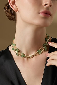 Gold Finish Green Beaded Junara Necklace