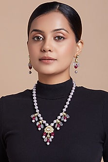 Gold Finish Necklace Set With Jade Drops