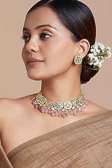 Gold Finish Jade Tumble Multi-Colored Meenakari Choker Necklace Set