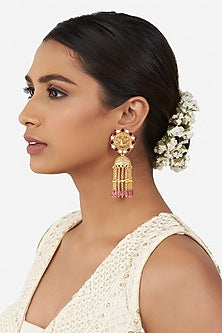 Gold Finish Hydro Rubies Drop Earrings