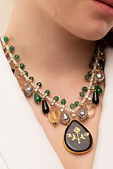 Gold Finish Multi-Colored Stone Necklace