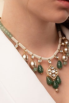Gold Finish Kundan Polki & Pearl Necklace