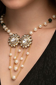 Gold Finish Kundan Polki & Pearl Long Necklace