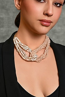 Gold Finish Multi-Colored Beaded Choker Necklace