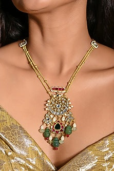 Gold Finish Multi-Colored Beaded Necklace