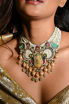 Gold Finish Multi-Colored Beaded Necklace