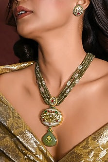 Gold Finish Multi-Colored Stone Necklace Set