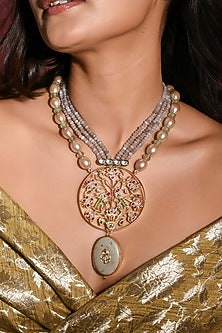 Gold Finish Multi-Colored Stone Necklace