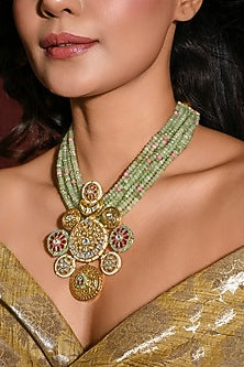 Gold Finish Green Stone Necklace