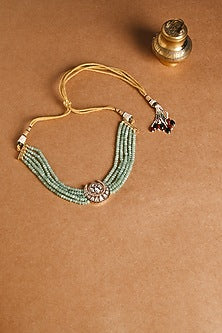 Gold Finish Green Stone Choker Necklace Set