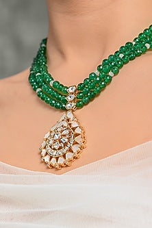 Gold Finish Green Stone Necklace Set