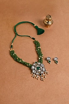 Gold Finish Green Stone Necklace Set
