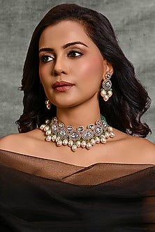 Gold Finish Multi-Colored Stone Necklace Set