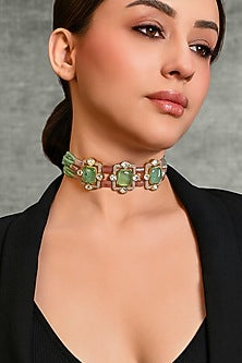 Gold Finish Multi-Colored Stone Choker Necklace